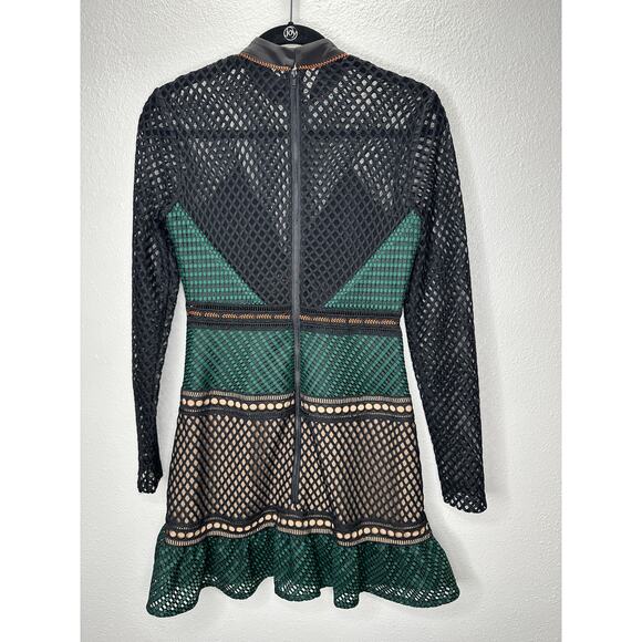 Self Portrait Black Eyelet Mesh Green & Orange Contrast High Neck Dress 6 - Picture 9 of 16